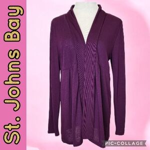 SWEATER Wrap ST. JOHNS BAY Long Purple Lightweight Pleated LS Full Collar Sz Lrg